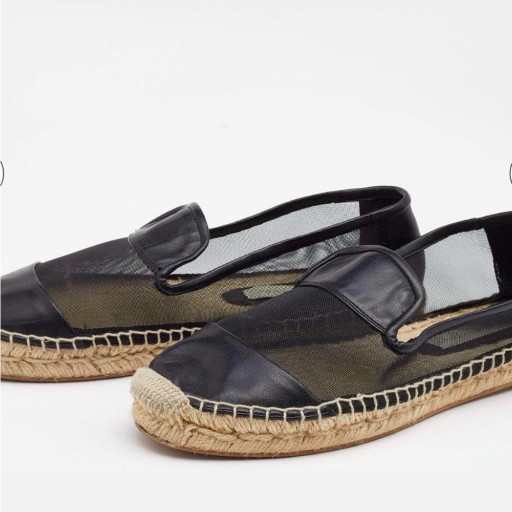 Stella McCartney Black Faux Leather and Mesh Sheer Panel Espadrilles - Picture 5 of 14